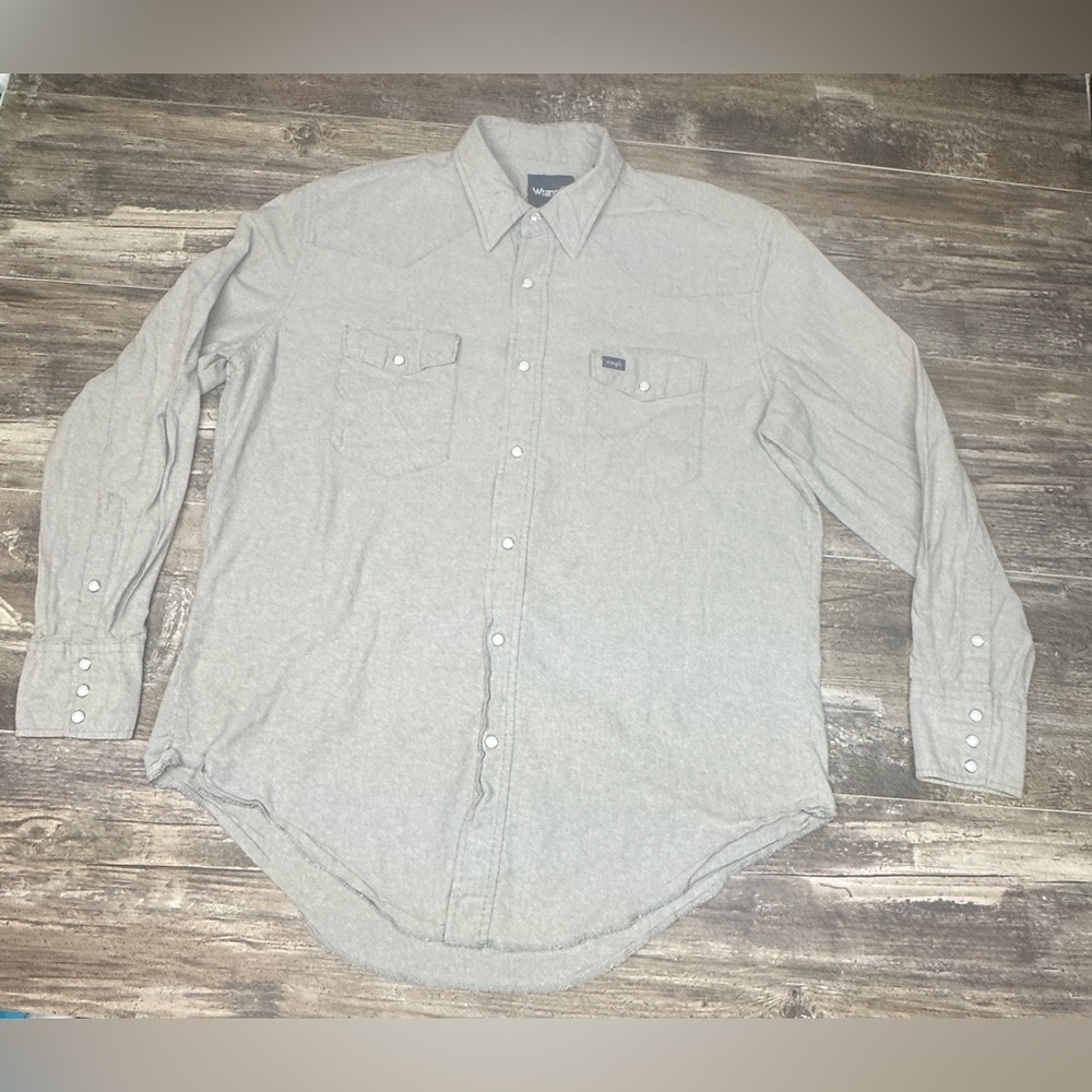 Wrangler Gray Western, Brush Popper, LS Shirt Mens XL 100% Cotton Pearl Snaps